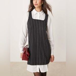 Classic Black Pinstripe Long-Sleeve Layered Dress